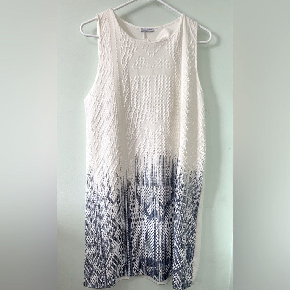 Zara • Textured White and Denim Blue Sleeveless Dress